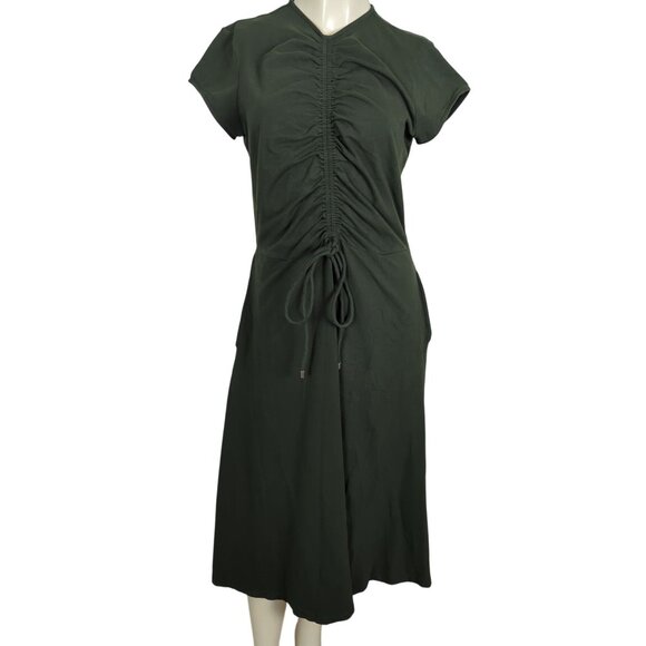 eShakti cap sleeve Ruched drawstring‎ Cotton Jersey dark olive green dress 14 - Picture 3 of 16